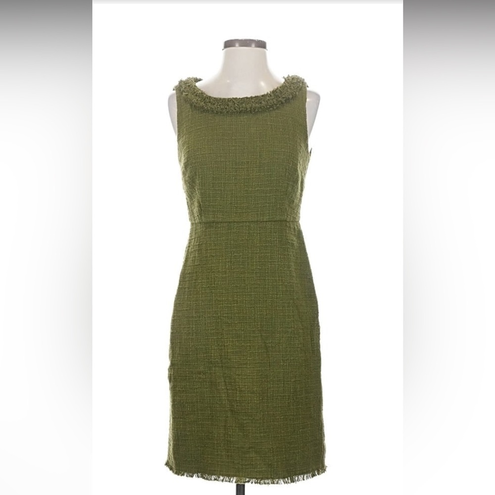 J crew green sheath boucle boatneck midi dress